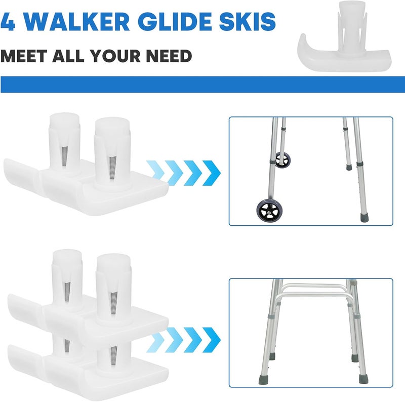 Hiumtree 4 Pcs Universal Premium Walker Glide Skis Replacement Ski Glides White Durable Coaster Gliders for Safety Stability - Image 4